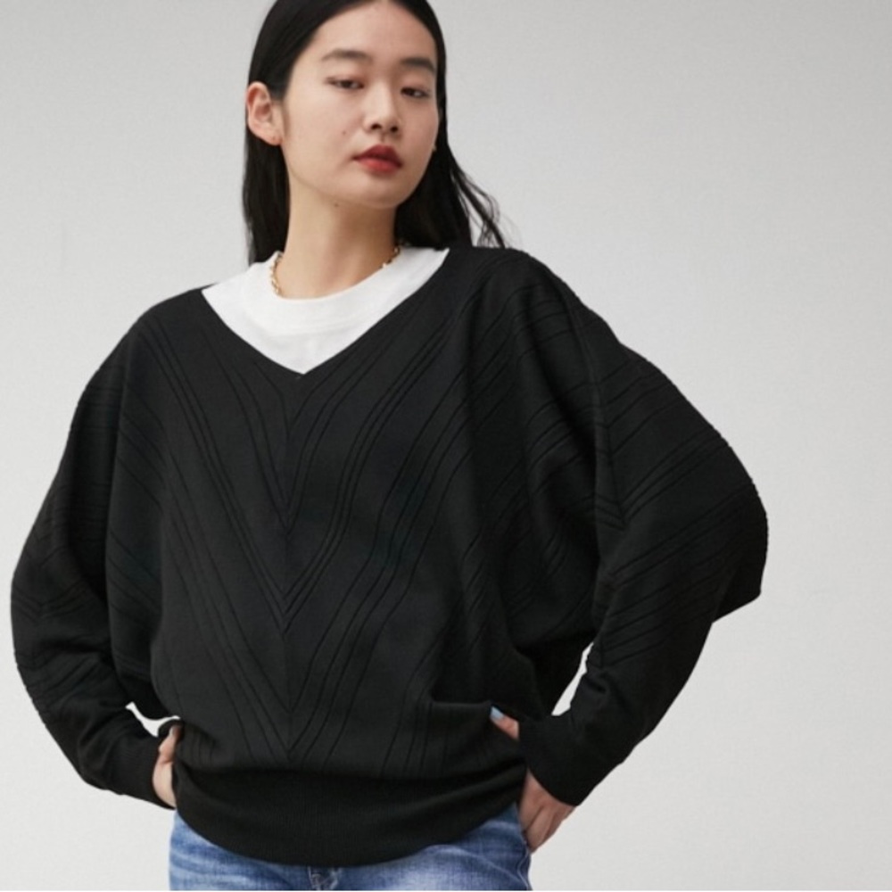 Japanese Brand Azul by Moussy Black Oversized V-Neck Sweater